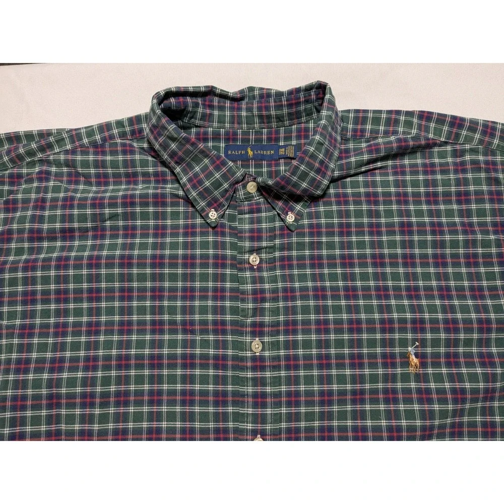 POLO Ralph Lauren Big‎ Men 3XB Blue Green Plaid Long Sleeve Button Shirt